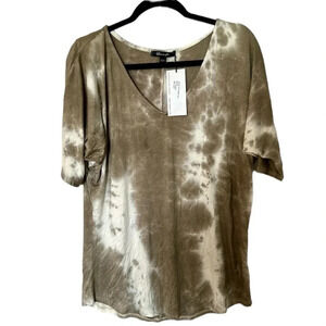 Yana K Louis Olive Tie Dye Short Sleeve Women’s V-Neck Top One Size NWT